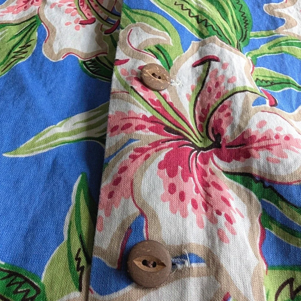 Polo Ralph Lauren Camp Short Sleeve Shirt Blue Floral Lily Cotton Men's Small